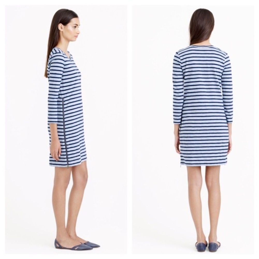 J.Crew Shirt Dress Womens Small Blue Gray Striped Jersey Zipper Casual Versatile